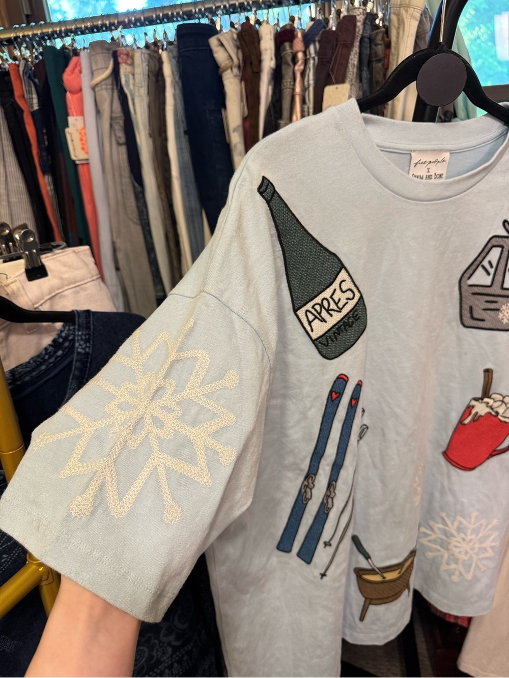 NWT Free People Denim And Bone Dinner Party Embroidered Tee apres light blue - S - Picture 6 of 8